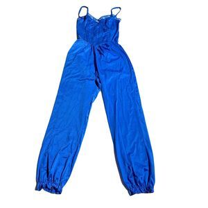 Lady Cameo Nylon Negligee Jumpsuit PJ’s Jasmine Jeannie Leg Size M Medium Blue